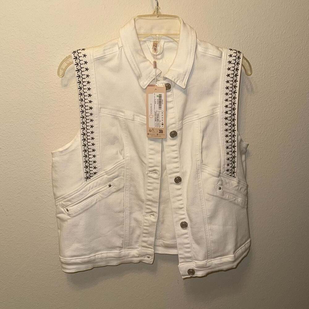 Esqualo Off-White Embroidered Denim Vest, Coastal Cowgirl, Boho Festival Ready